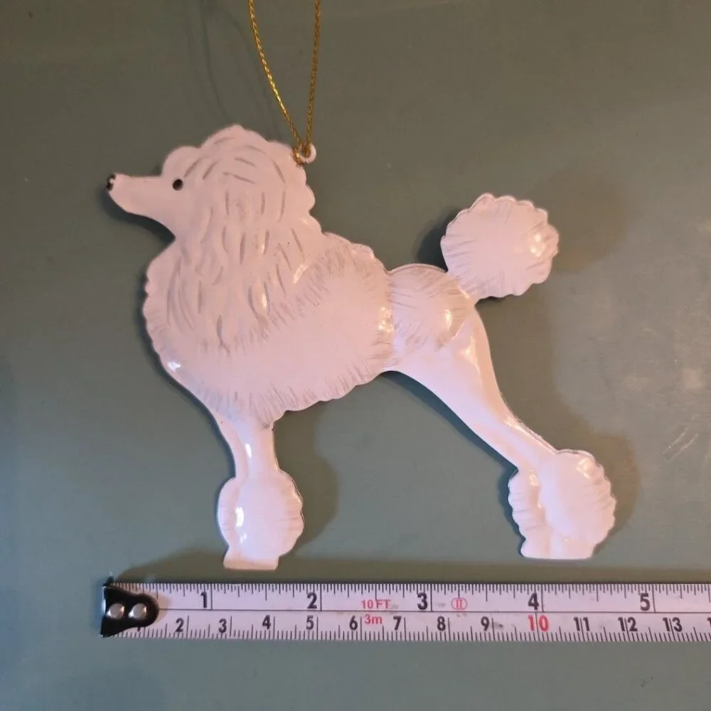 Pier 1 White Poodle Metal Ornament with Holly FAST SHIP